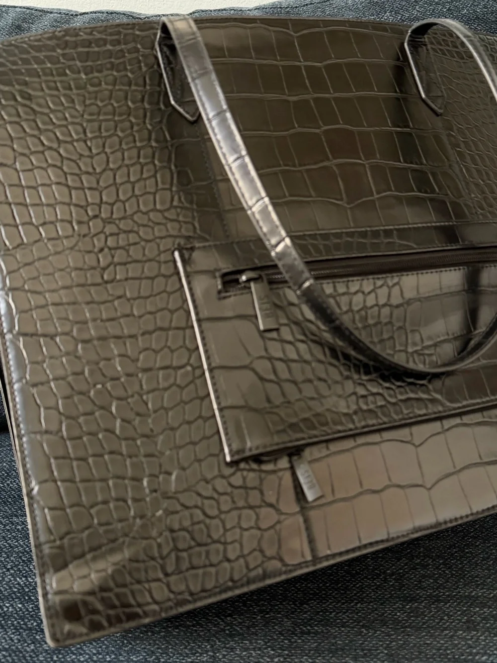 Béis Large Work Tote in Black Croc